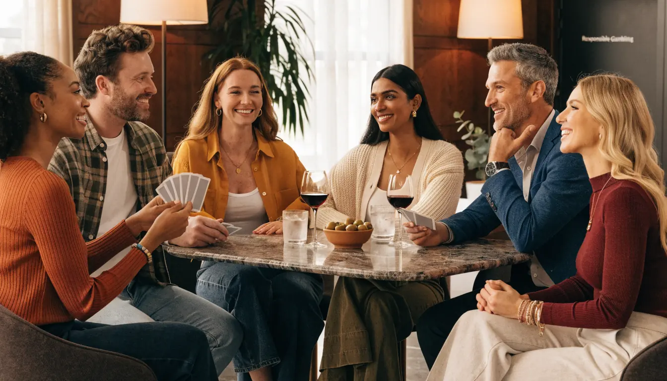 Australian adults responsibly gambling in a modern lounge