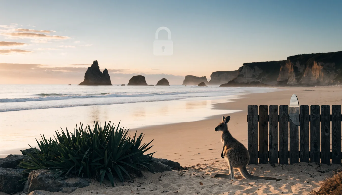 Kangaroo beside fence with translucent privacy shield