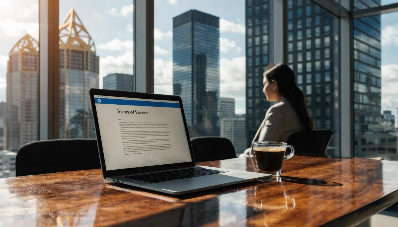 Australian office desk with laptop showing terms page